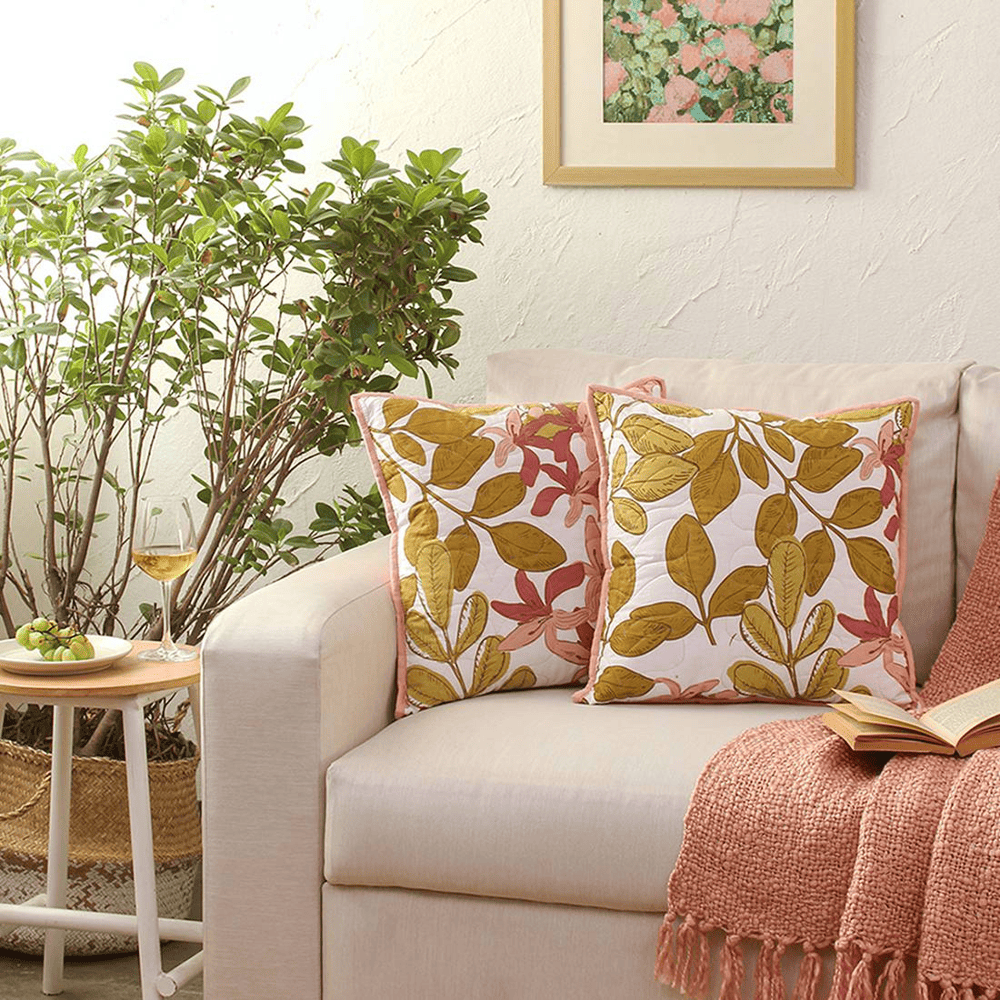 Pink Abstract Cotton Cushion Cover Set Of 2