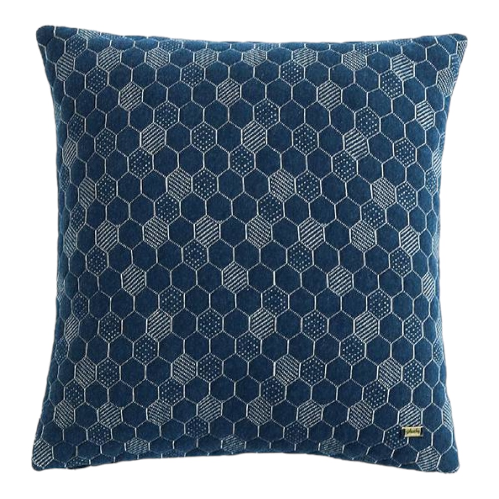 Daisy Estate Blue & Natural Combed_Cotton Cushion Cover