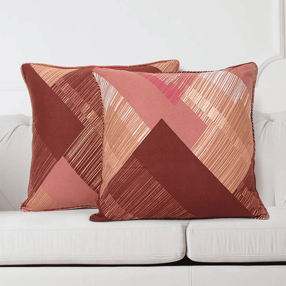 Kaiyote Brown & Peach Cotton Cushion Cover Set Of 2
