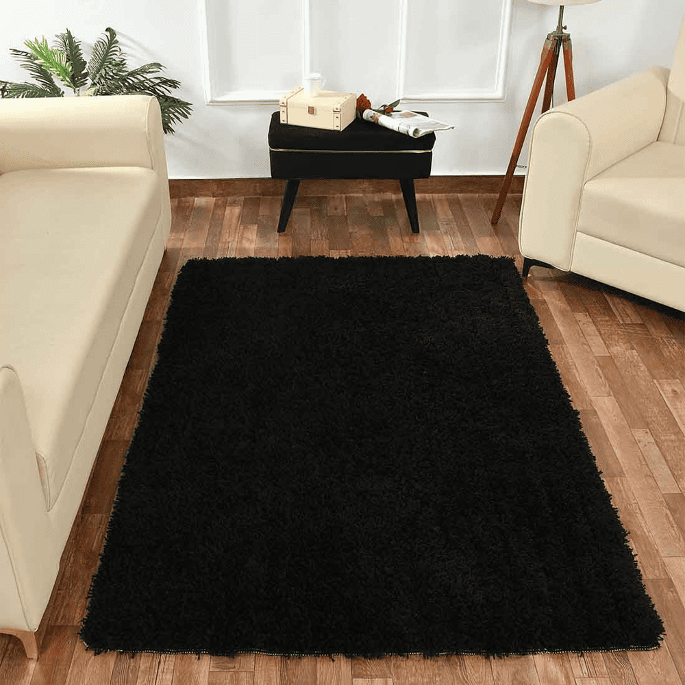 Black Solid Soft Feel Anti-Skid Polyester Carpet -4X6 Feet