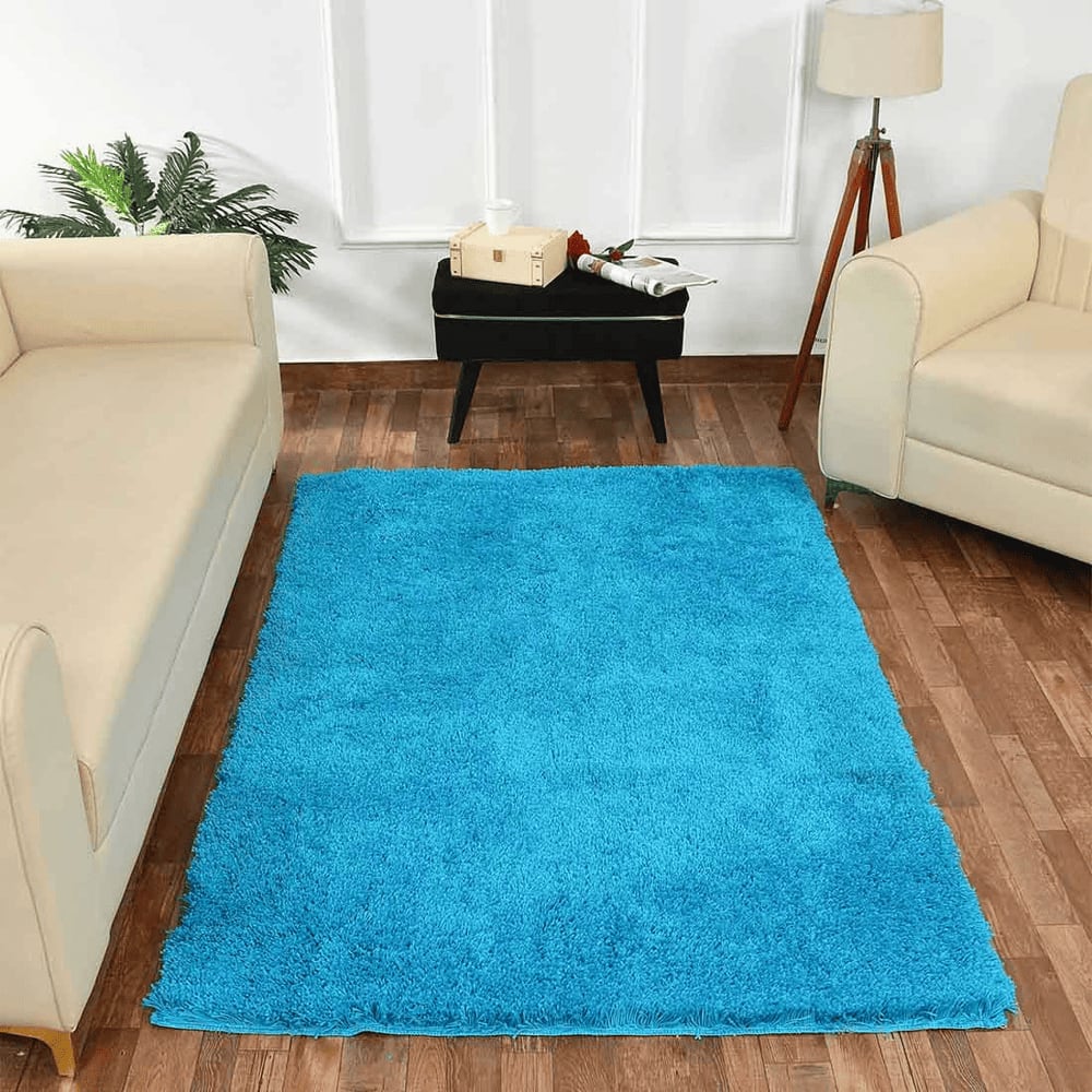Blue Solid Soft Feel Anti-Skid Polyester Carpet -5X7 Feet