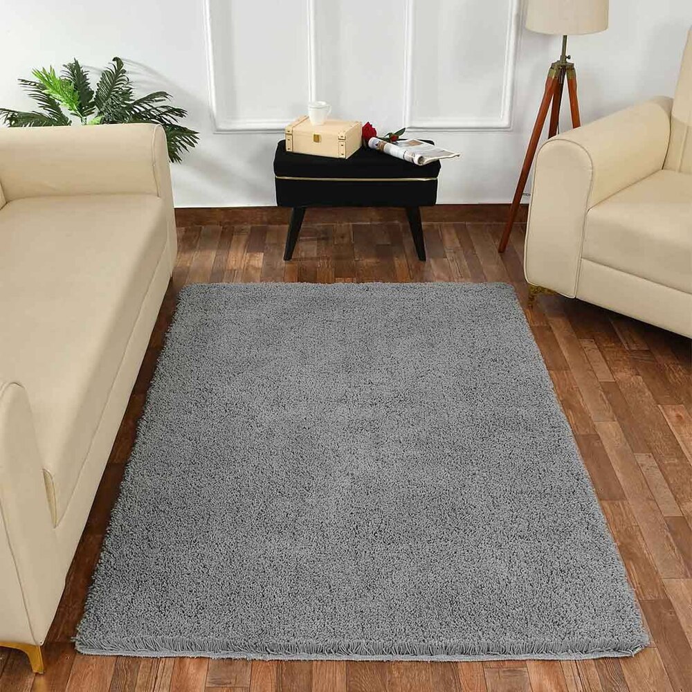 Silver Solid Soft Feel Anti-Skid Polyester Carpet -5X7 Feet