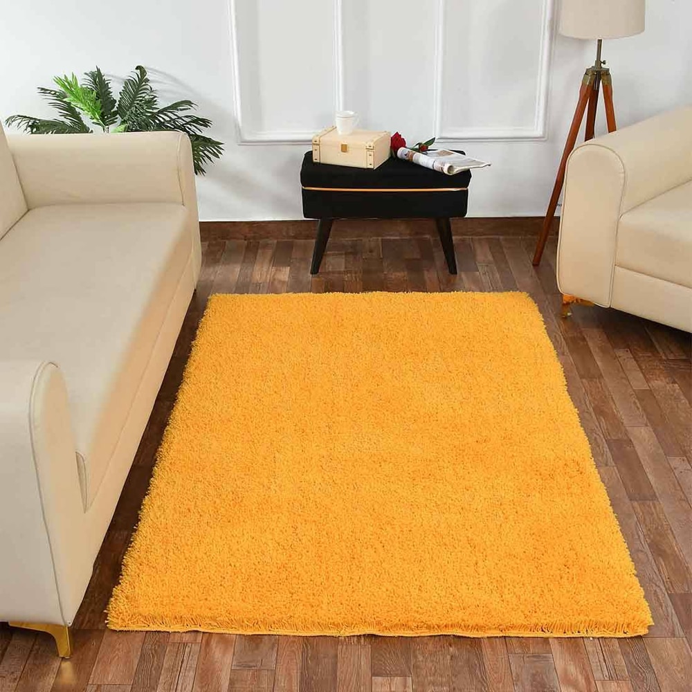 Yellow Solid Soft Feel Anti-Skid Polyester Carpet -4X6 Feet - Presto