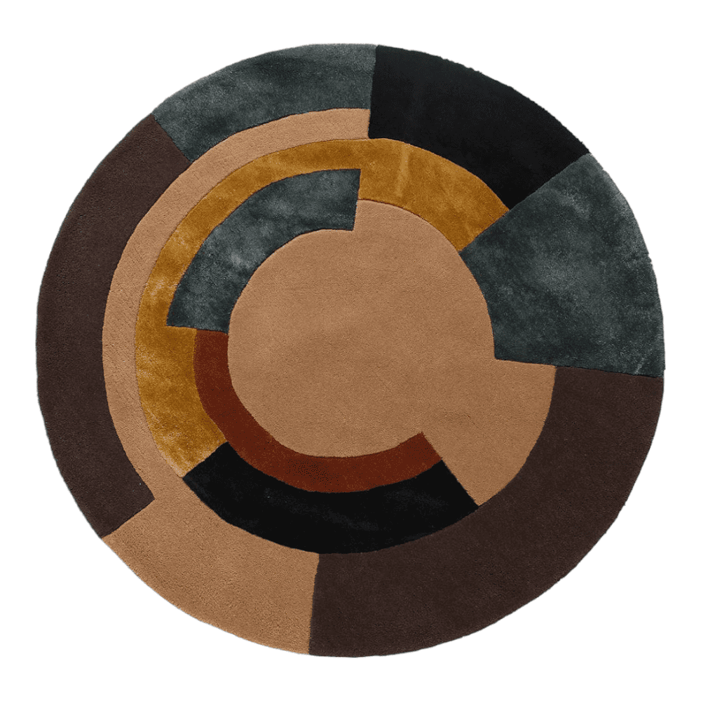 Round Color Block Rug Beige & Brown