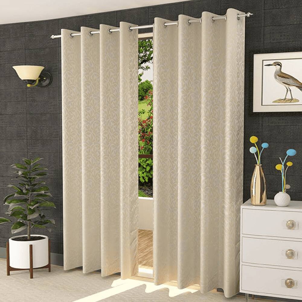 Isolde Cream Color Floral Door Curtain - Set of 2