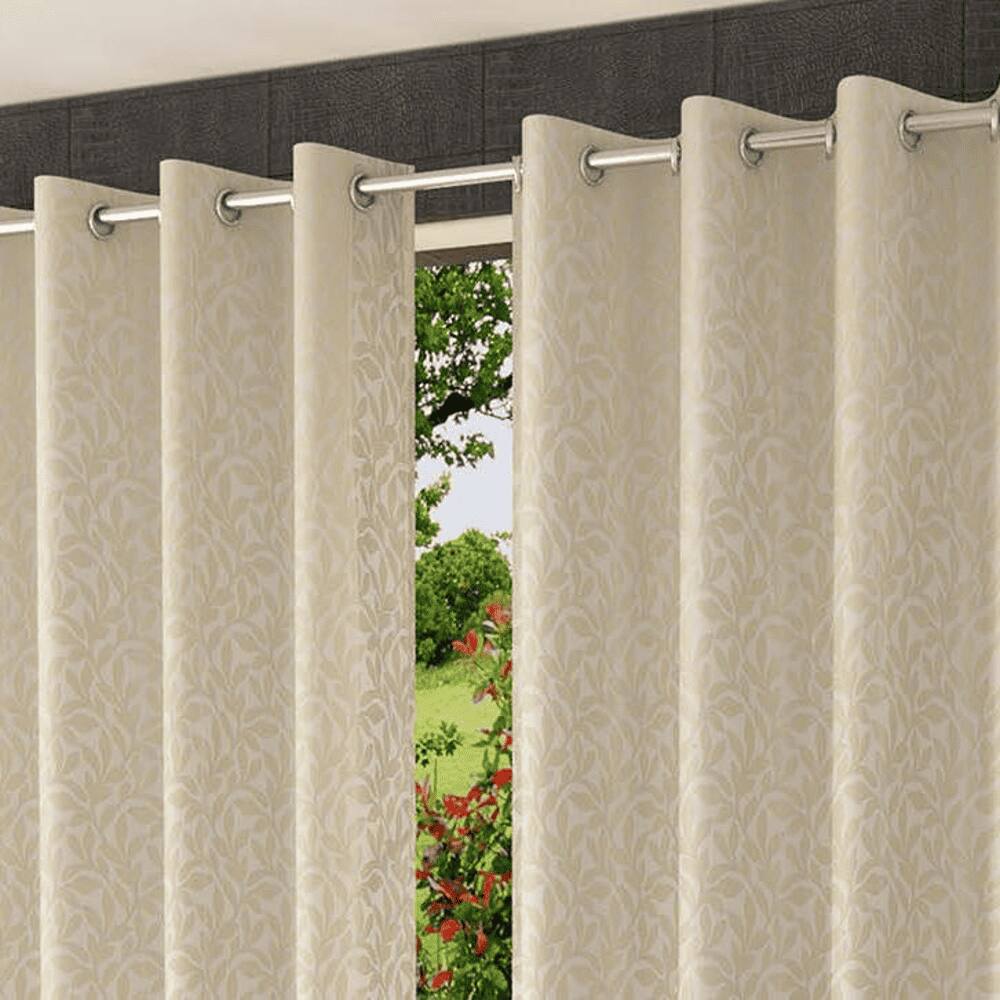 Isolde Cream Color Floral Door Curtain - Set of 2