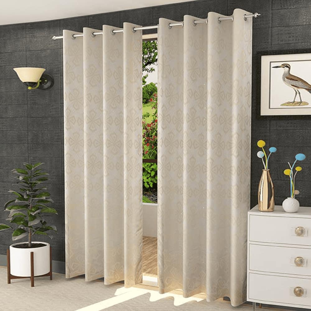Xanthe Cream Color Geometric Door Curtain - Set of 2
