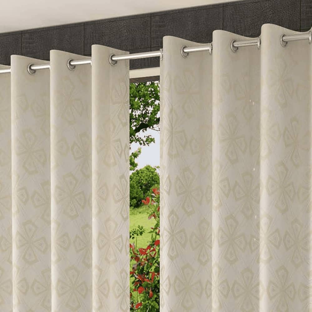 Xanthe Cream Color Geometric Door Curtain - Set of 2