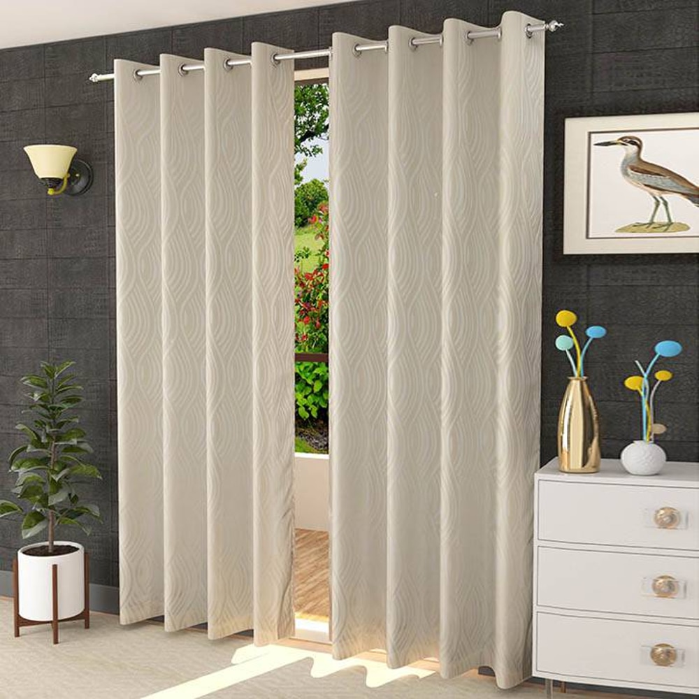 Sadhbh Cream Color Abstract Door Curtain - Set of 2