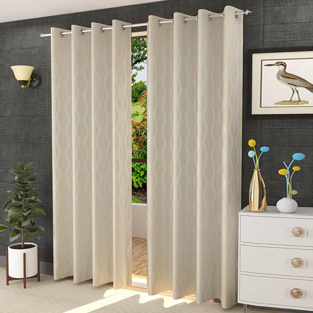 Nova Cream Color Abstract Window Curtain   Set of 2