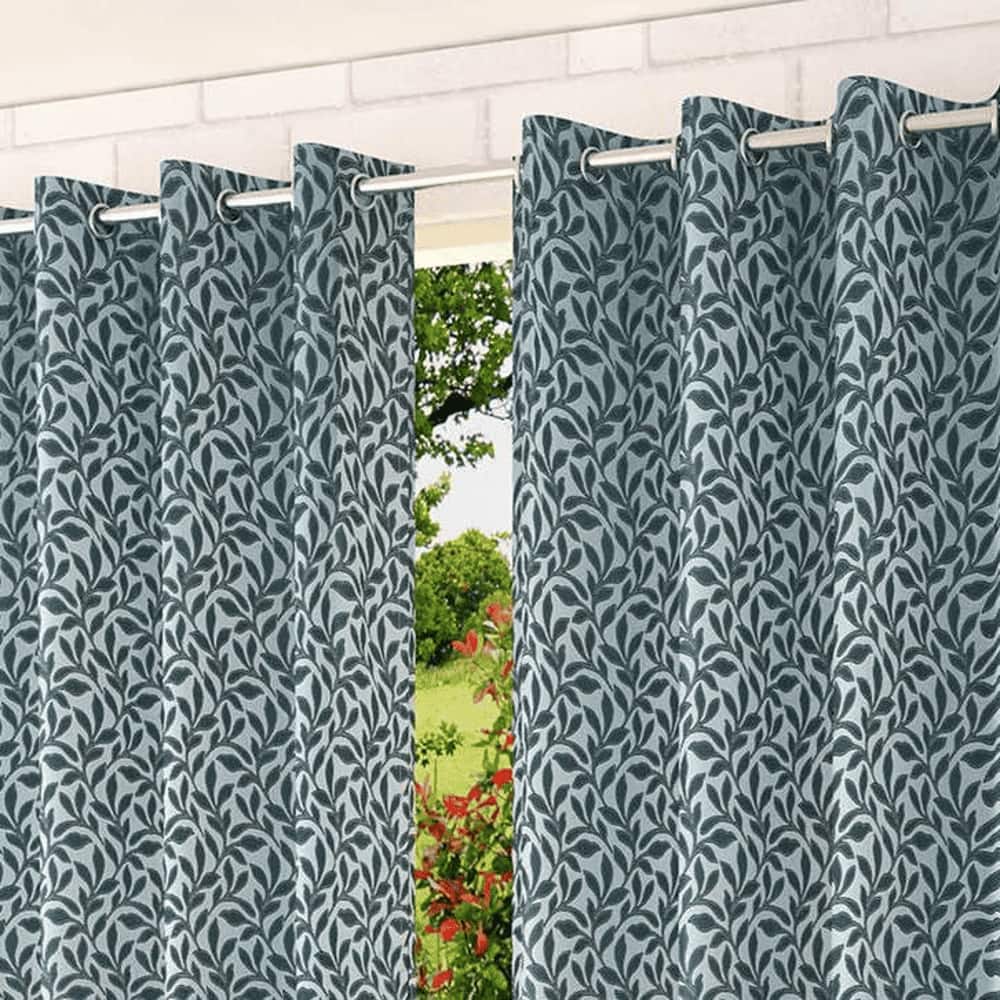 Lamina Blue Color Floral Long Door Curtain - Set of 2
