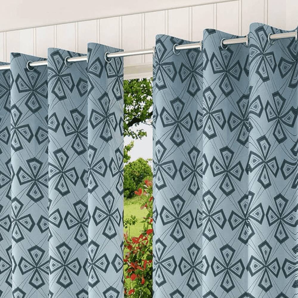 Gann Blue Color Geometric Long Door Curtain - Set of 2