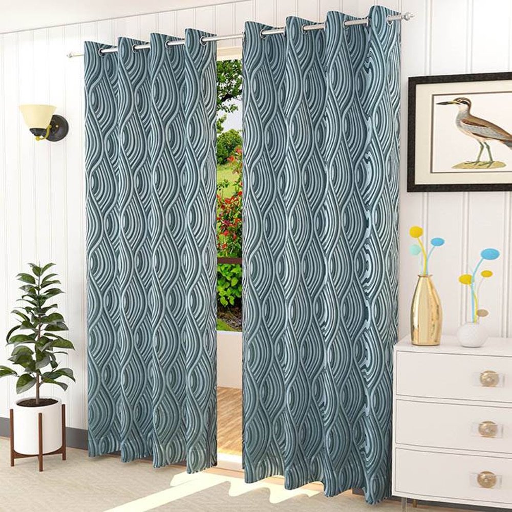 Emma Blue Color Abstract Door Curtain - Set of 2