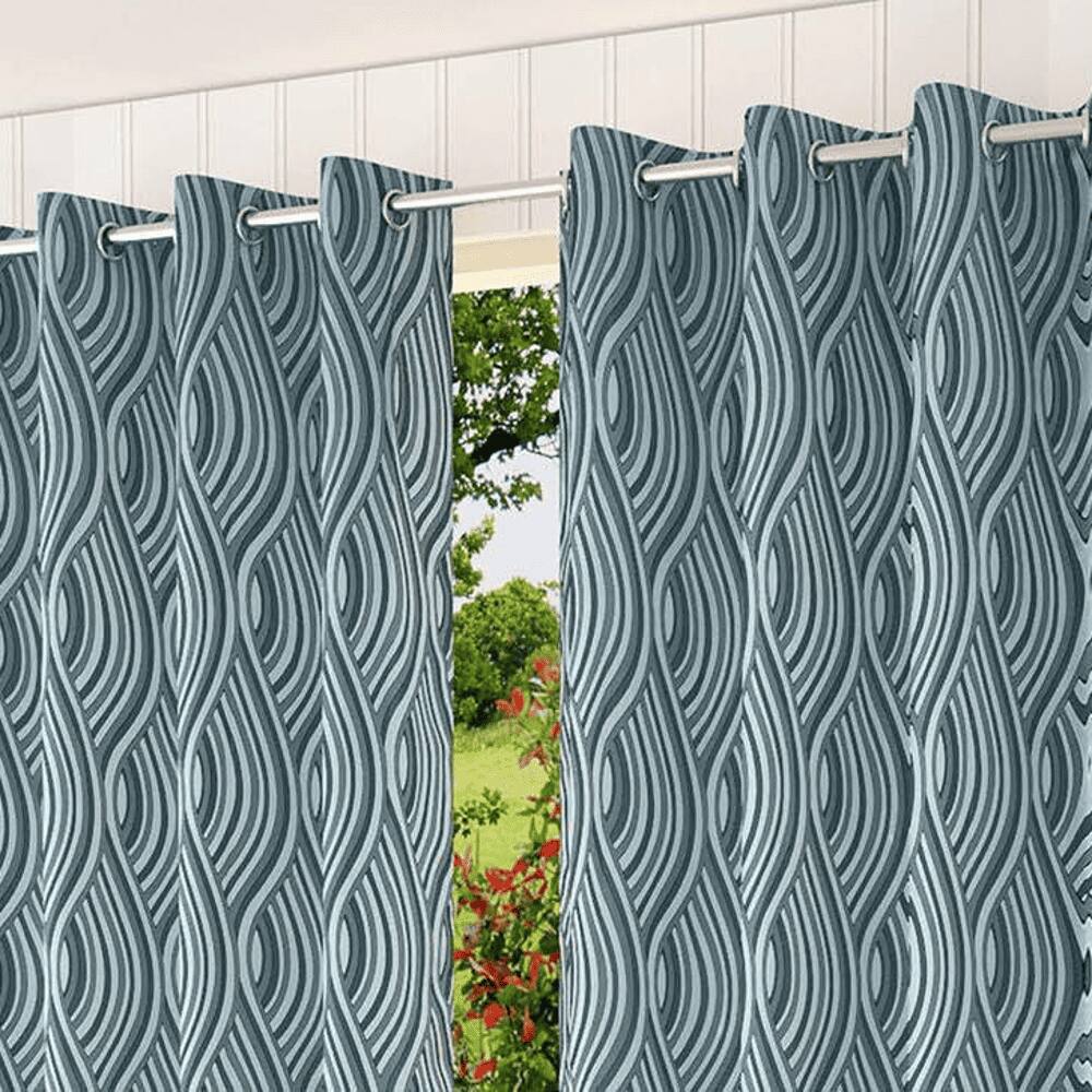 Emma Blue Color Abstract Long Door Curtain - Set of 2