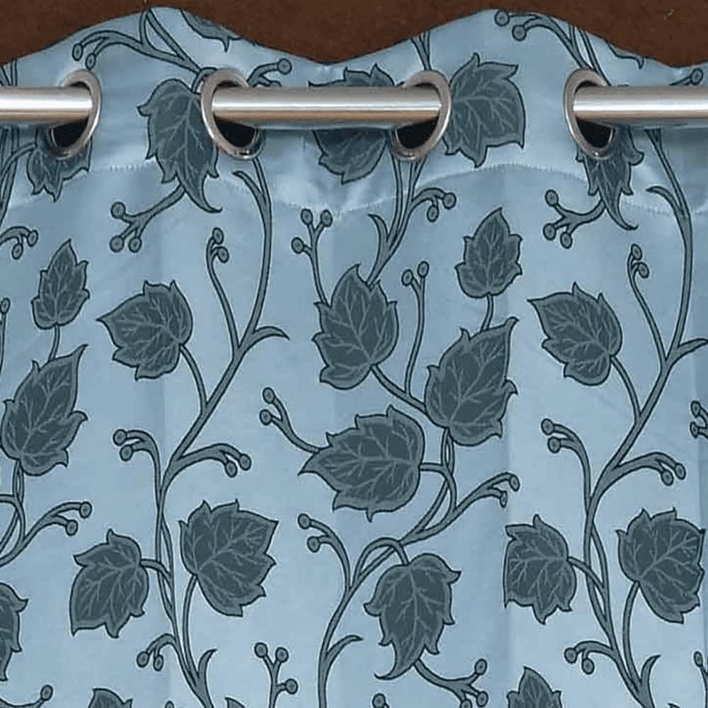 Luna Blue Color Floral Long Door Curtain - Set of 2