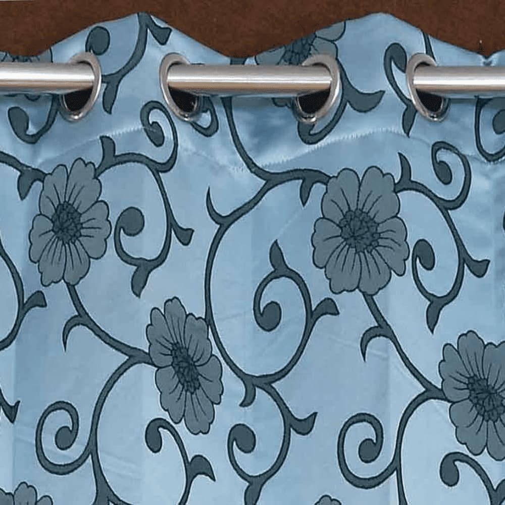 Chloe Blue Color Floral Door Curtain - Set of 2
