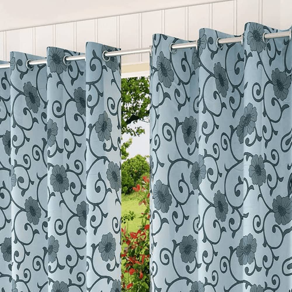 Chloe Blue Color Floral Door Curtain - Set of 2