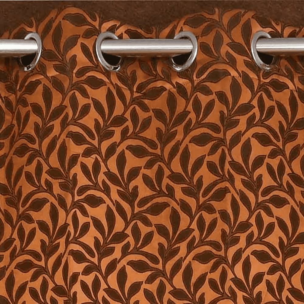Irevene Brown Color Floral Door Curtain - Set of 2