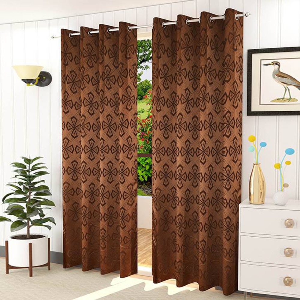 Orion Brown Color Geometric Door Curtain - Set of 2
