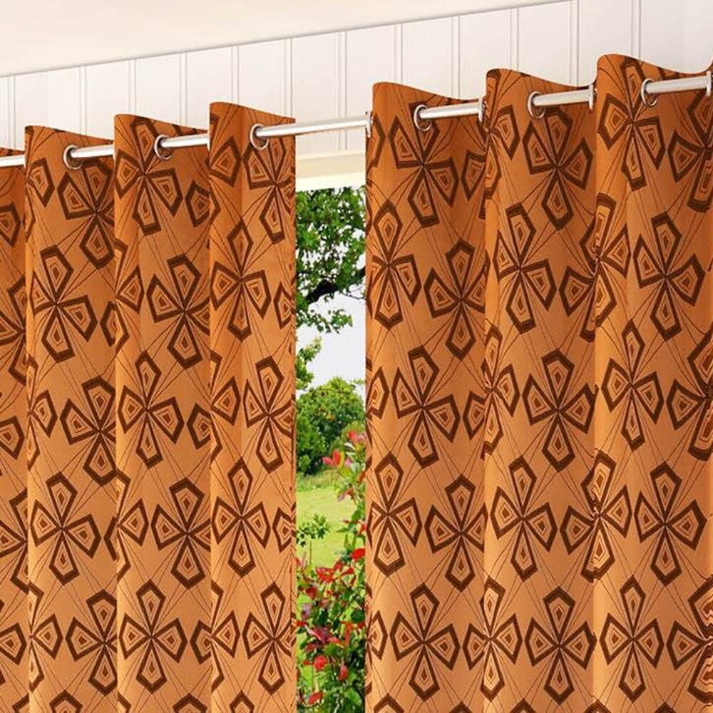 Ferdia Brown Color Geometric Window Curtain   Set of 2