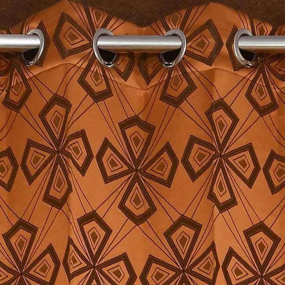 Ferdia Brown Color Geometric Window Curtain   Set of 2
