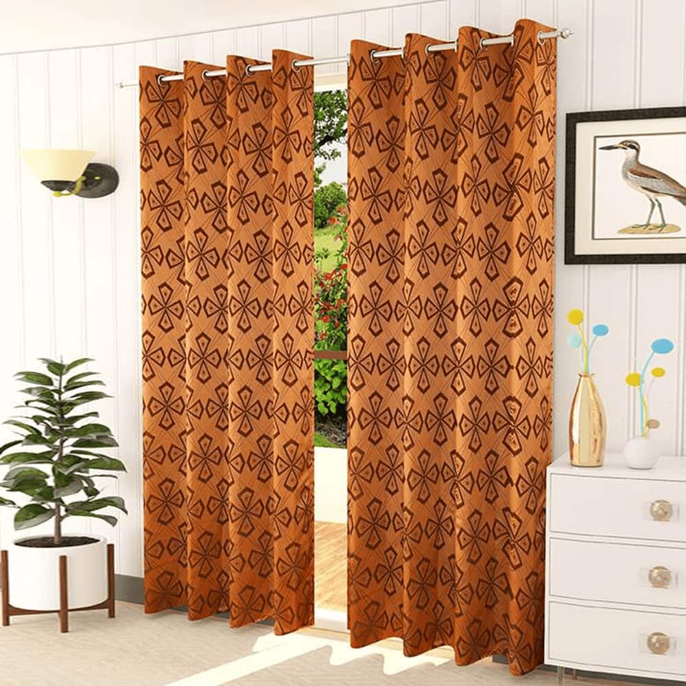 Ferdia Brown Color Geometric Door Curtain - Set of 2