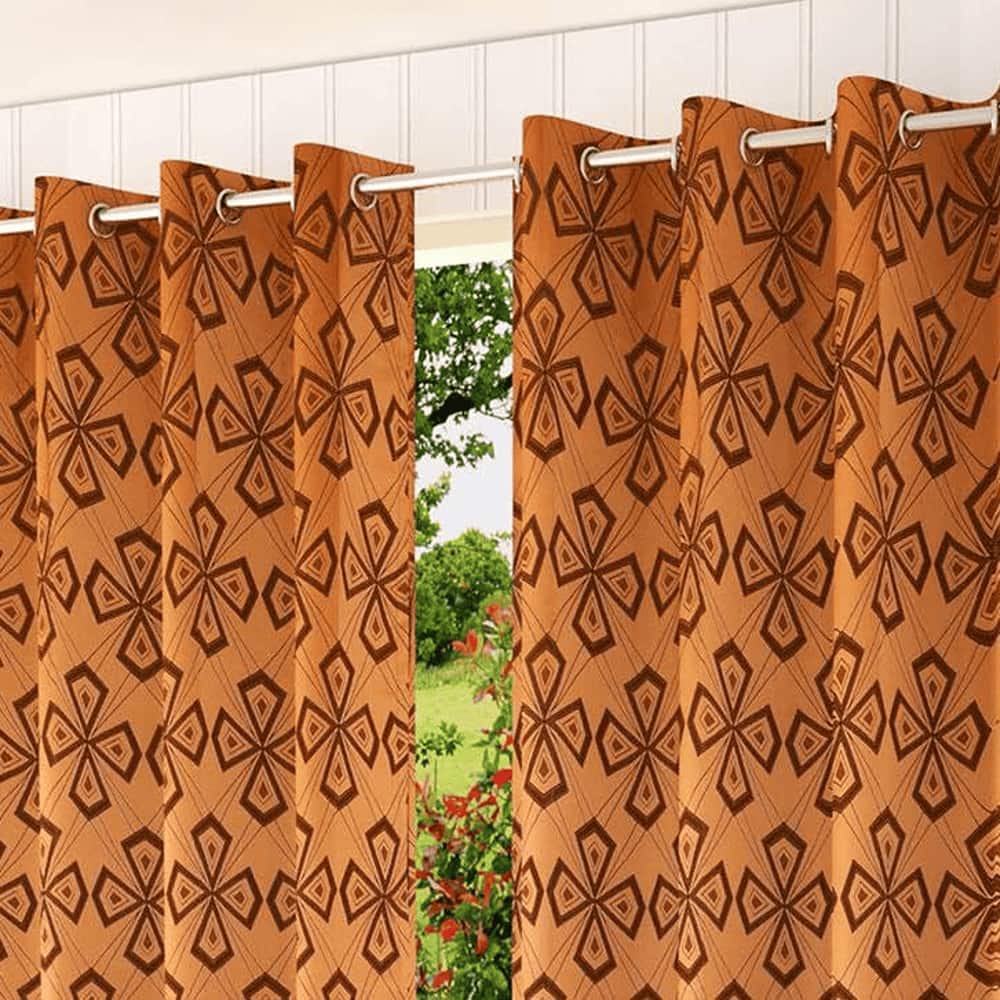 Ferdia Brown Color Geometric Door Curtain - Set of 2
