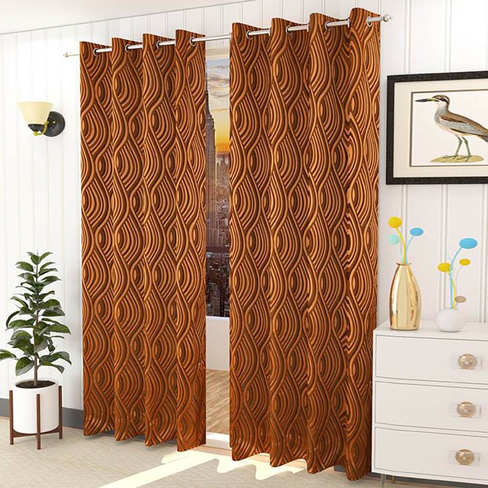 Olivia Brown Color Abstract Door Curtain - Set of 2