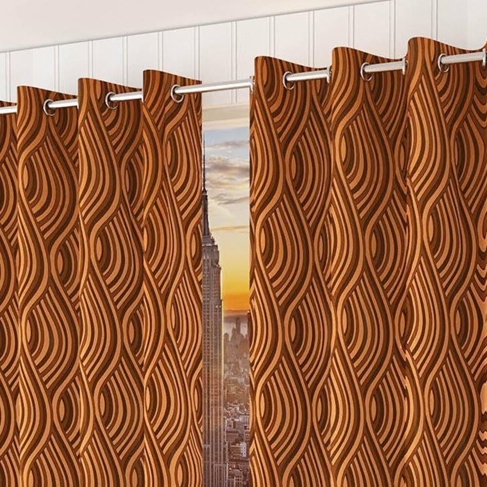 Olivia Brown Color Abstract Door Curtain - Set of 2