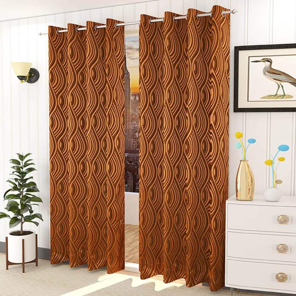 Olivia Brown Color Abstract Long Door Curtain - Set of 2 - Presto
