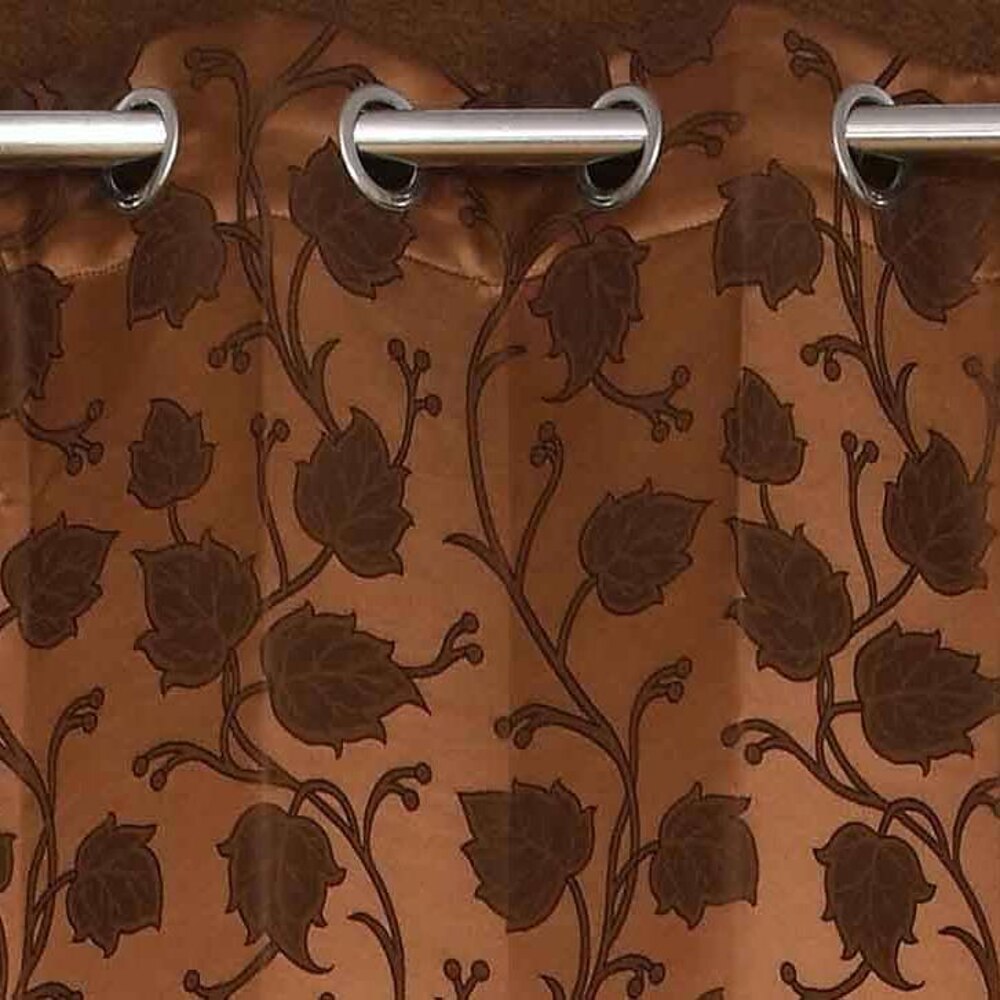 Charlotte Brown Color Floral Window Curtain   Set of 2