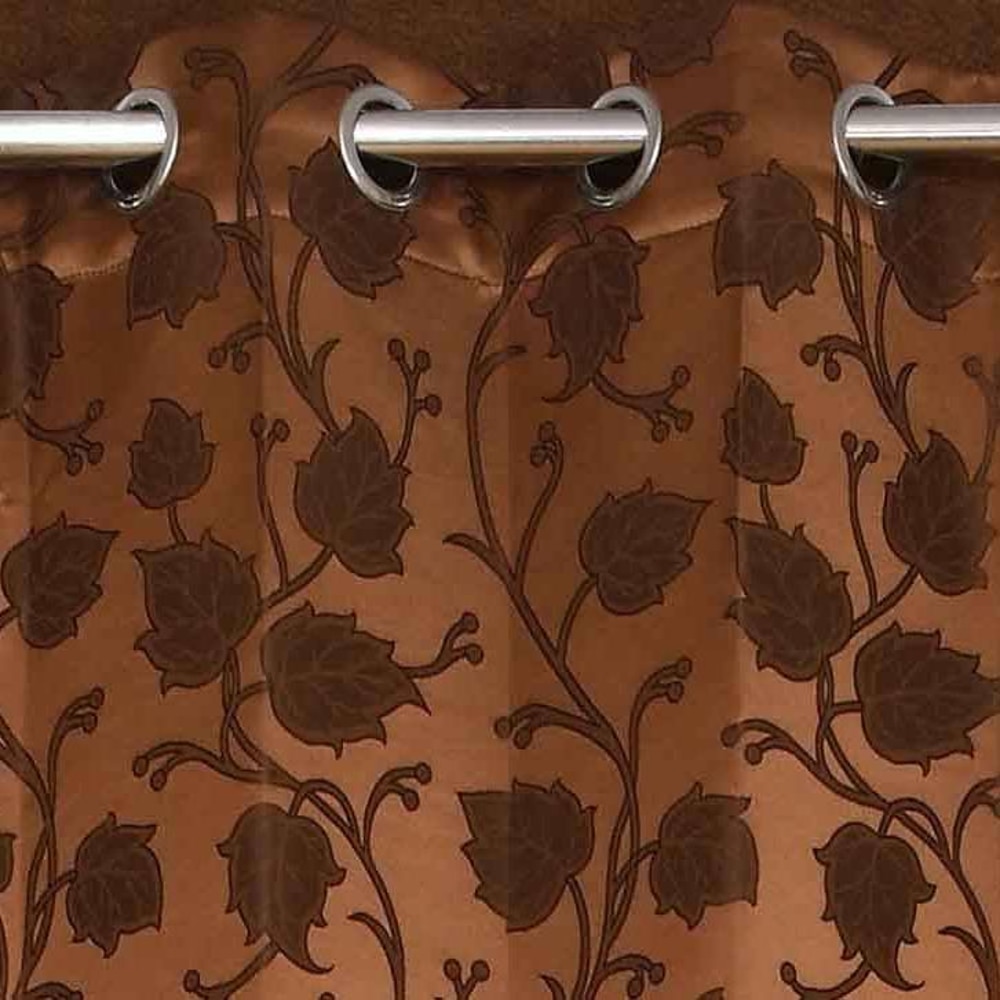 Charlotte Brown Color Floral Door Curtain - Set of 2