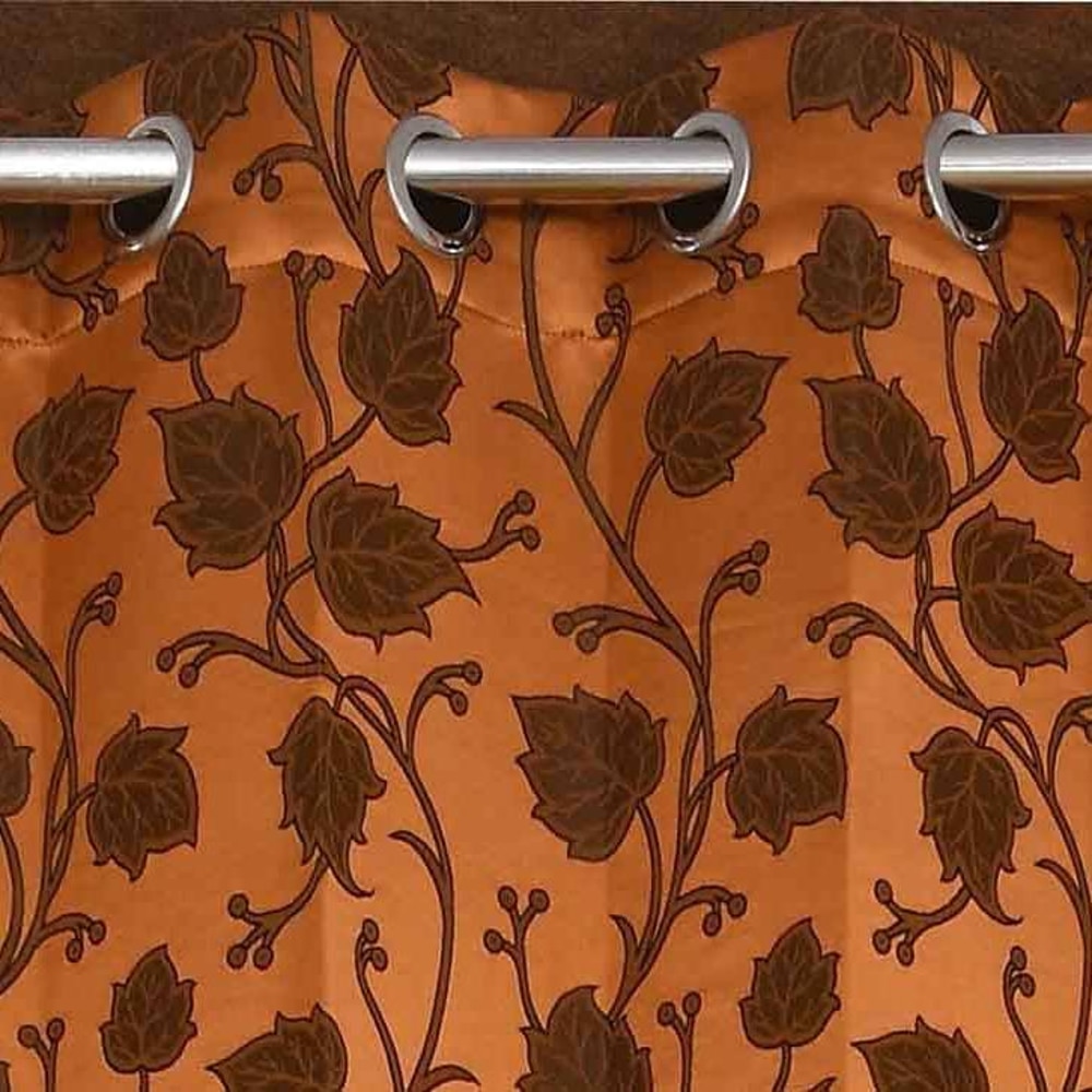 Abigail Brown Color Floral Door Curtain - Set of 2