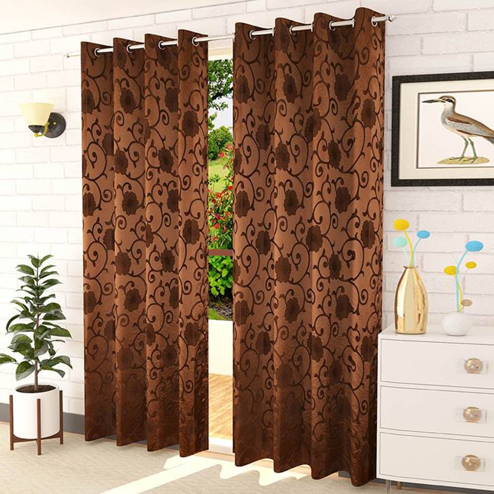 Elizabeth Brown Color Floral Door Curtain - Set of 2