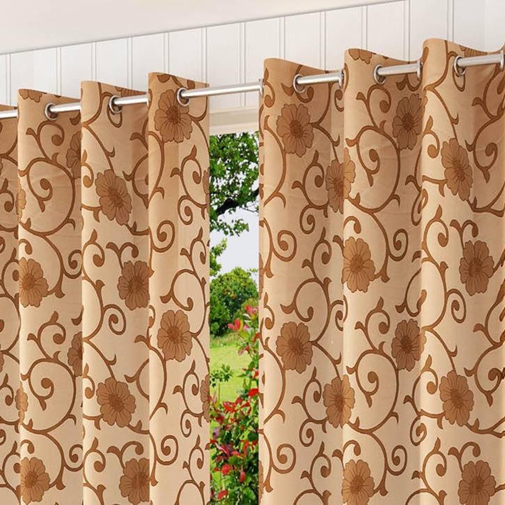 Myra Mouse Color Floral Window Curtain   Set of 2