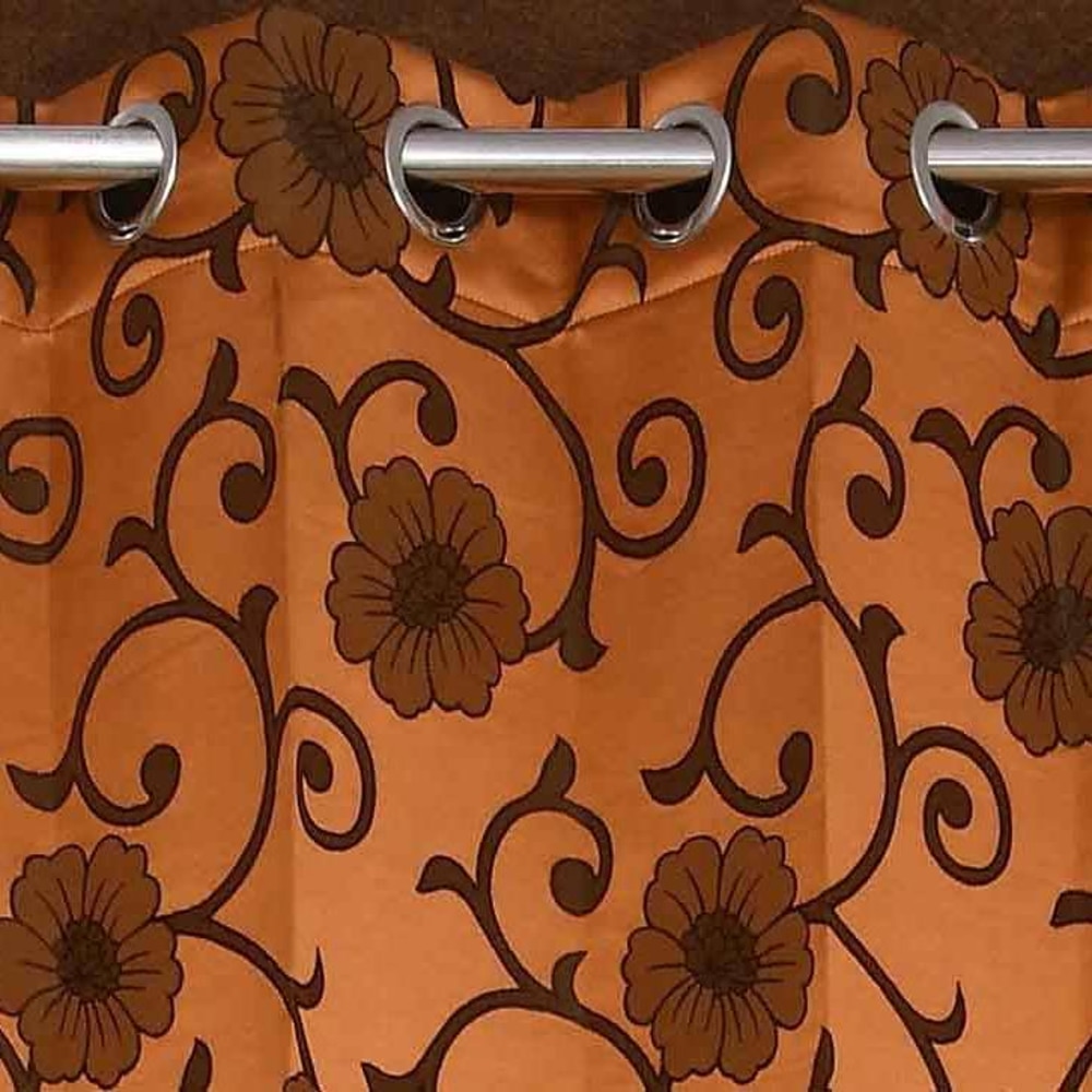 Aria Brown Color Floral Long Door Curtain - Set of 2