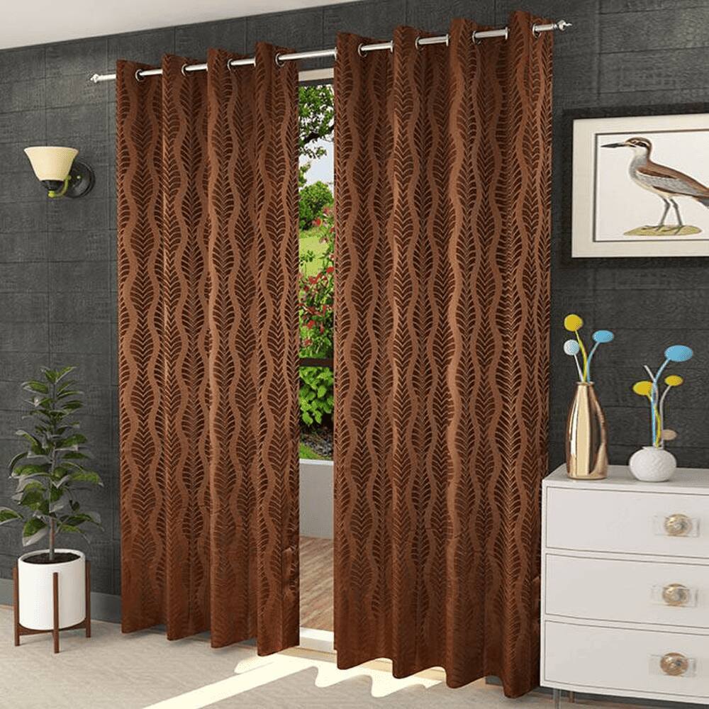 Ellie Brown Color Abstract Door Curtain - Set of 2