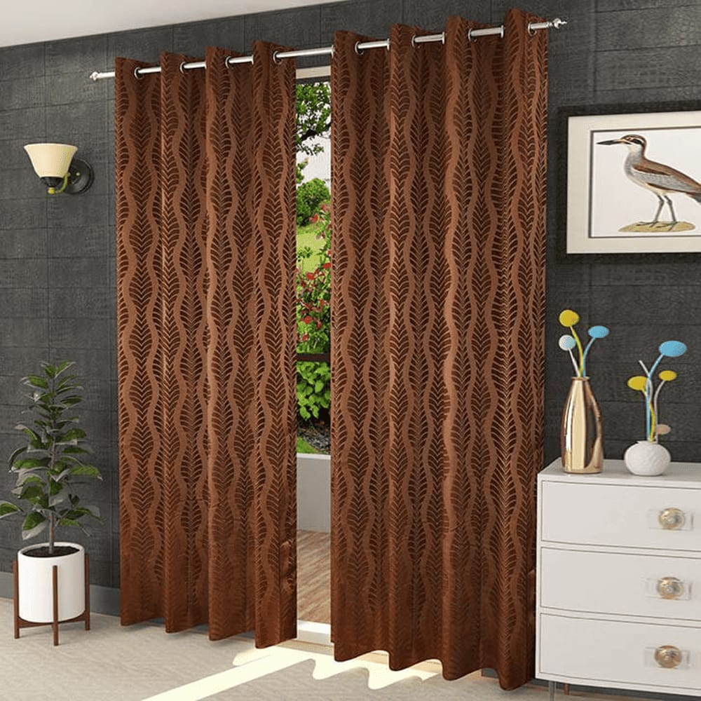 Ellie Brown Color Abstract Long Door Curtain - Set of 2