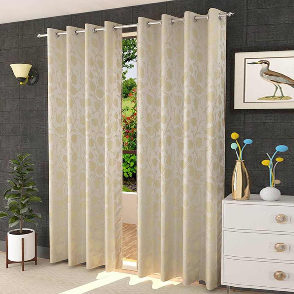 Isabella Cream Color Floral Window Curtain   Set of 2 - Presto