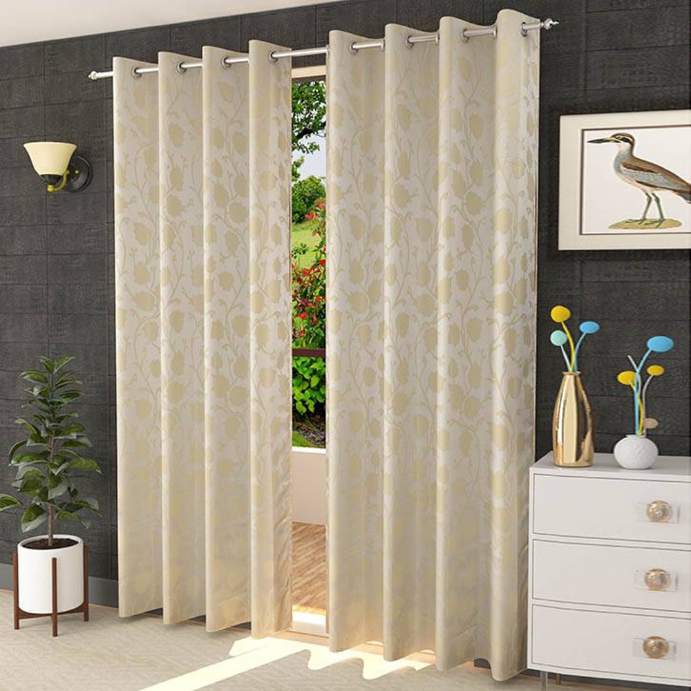 Isabella Cream Color Floral Door Curtain - Set of 2