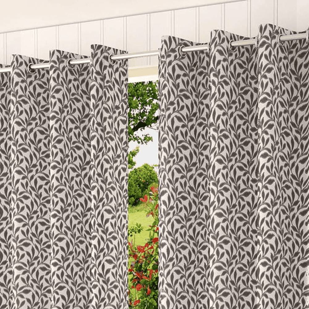 Sienna Grey Color Floral Window Curtain   Set of 2
