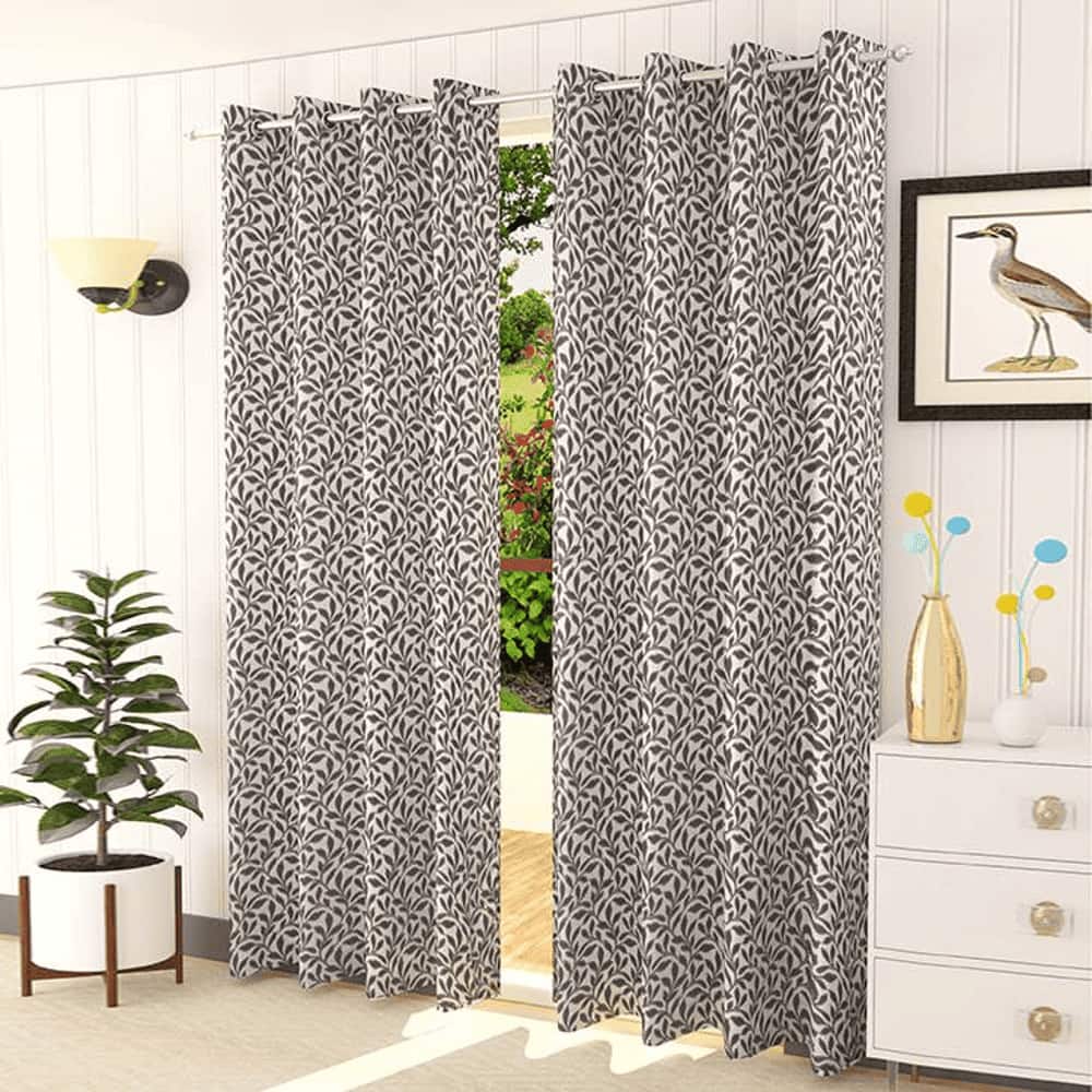 Sienna Grey Color Floral Window Curtain   Set of 2