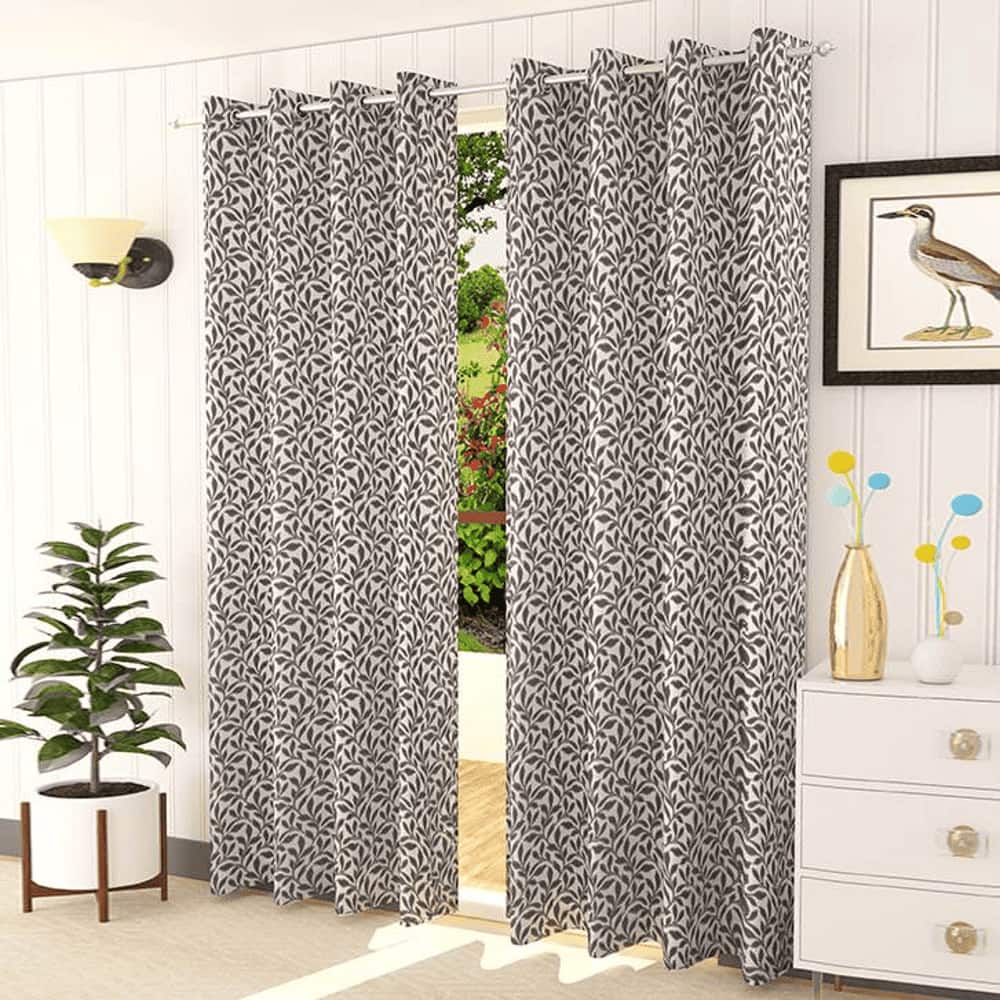 Sienna Grey Color Floral Door Curtain - Set of 2