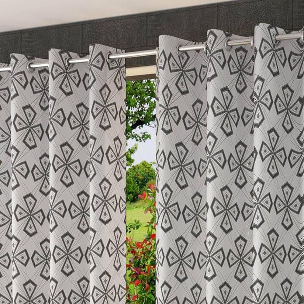 Thalia Grey Color Geometric Window Curtain   Set of 2