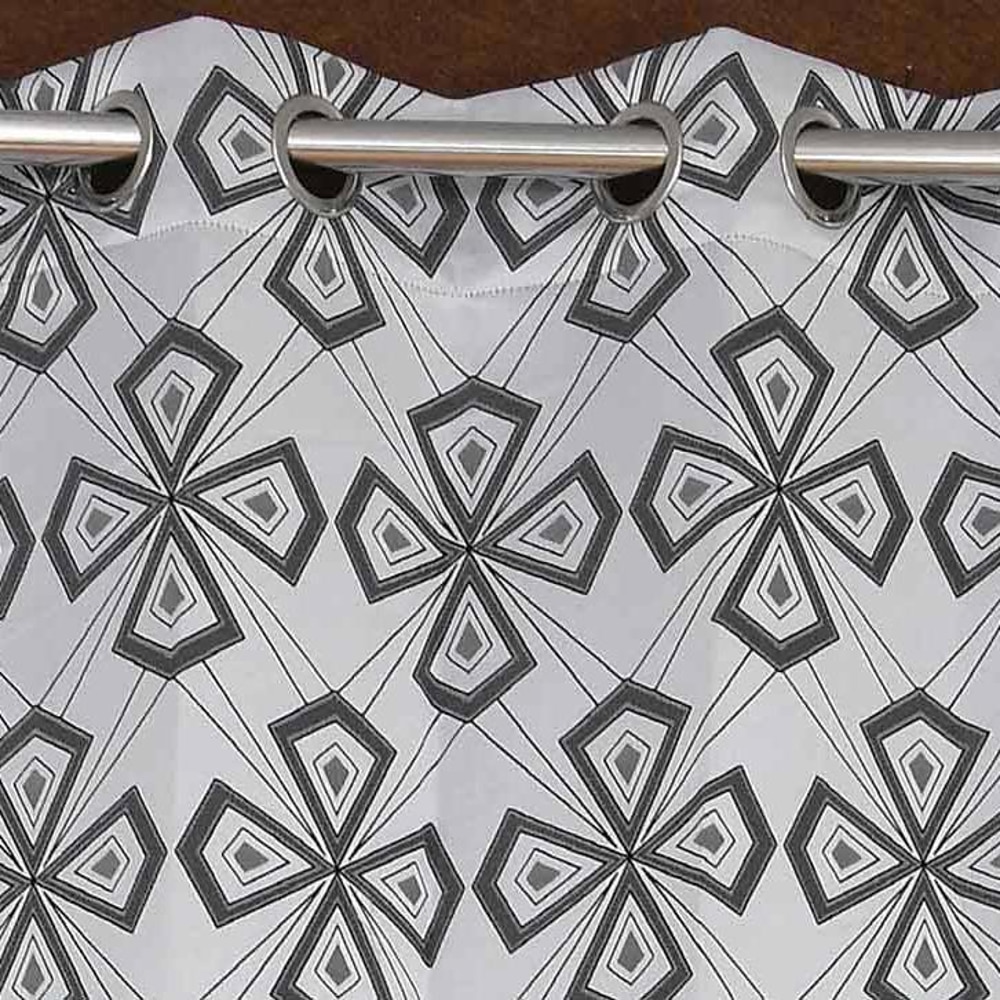 Thalia Grey Color Geometric Window Curtain   Set of 2