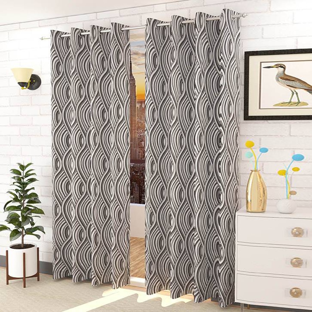 Oscar Grey Color Abstract Window Curtain   Set of 2