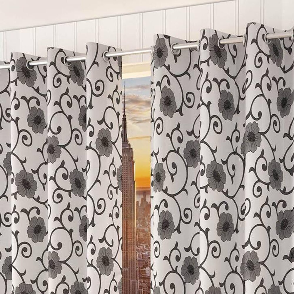 Eleanor Grey Color Floral Door Curtain - Set of 2