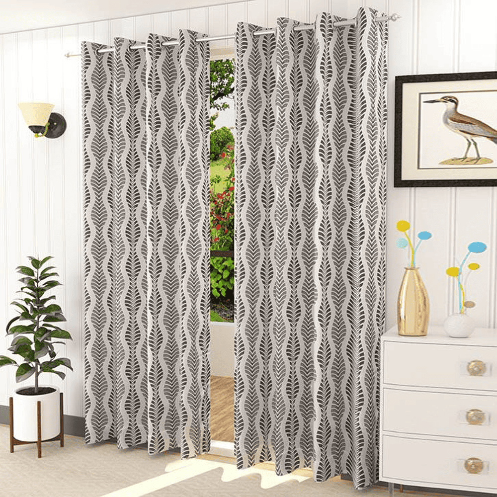 Joe Black Color Abstract Window Curtain   Set of 2