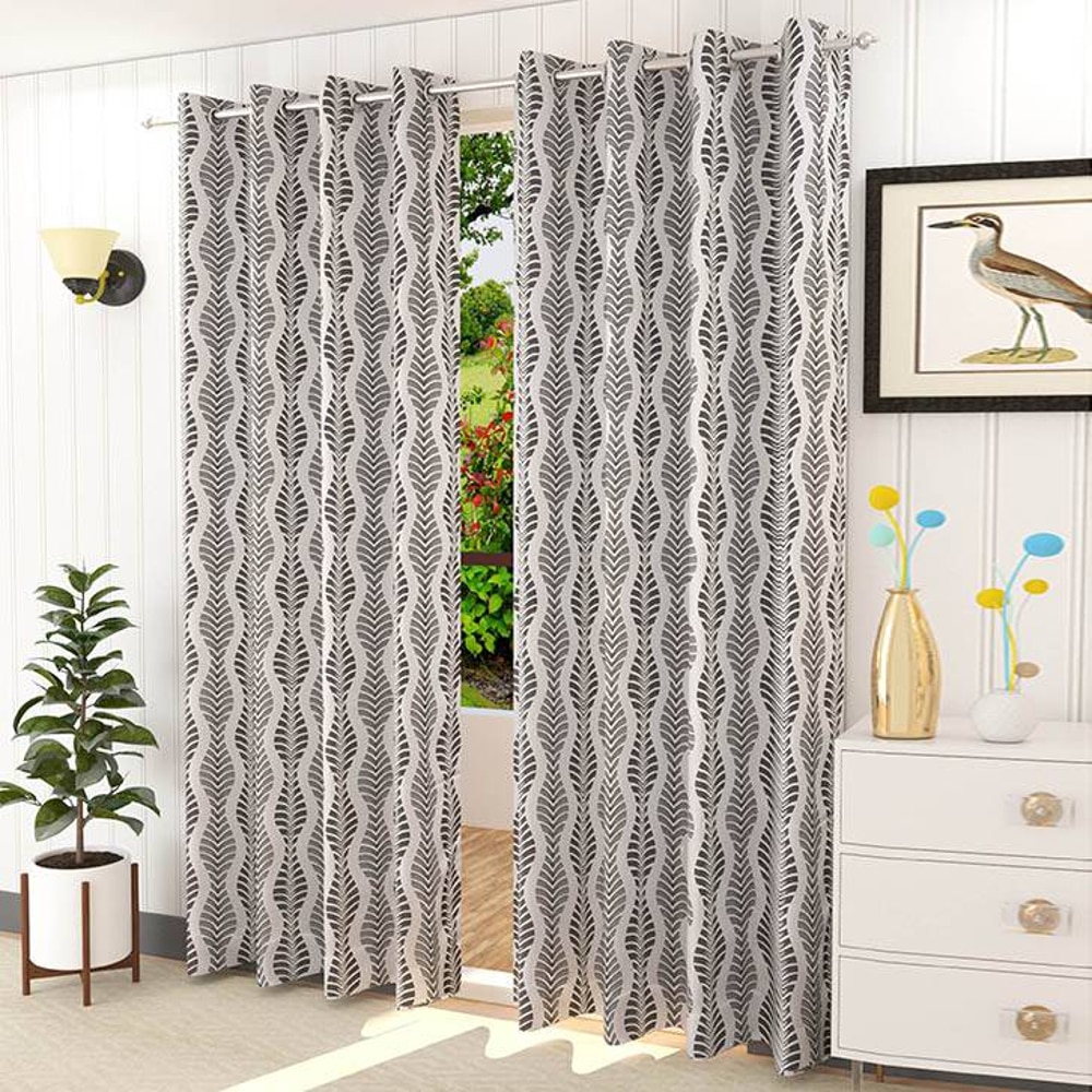 Joe Black Color Abstract Long Door Curtain - Set of 2
