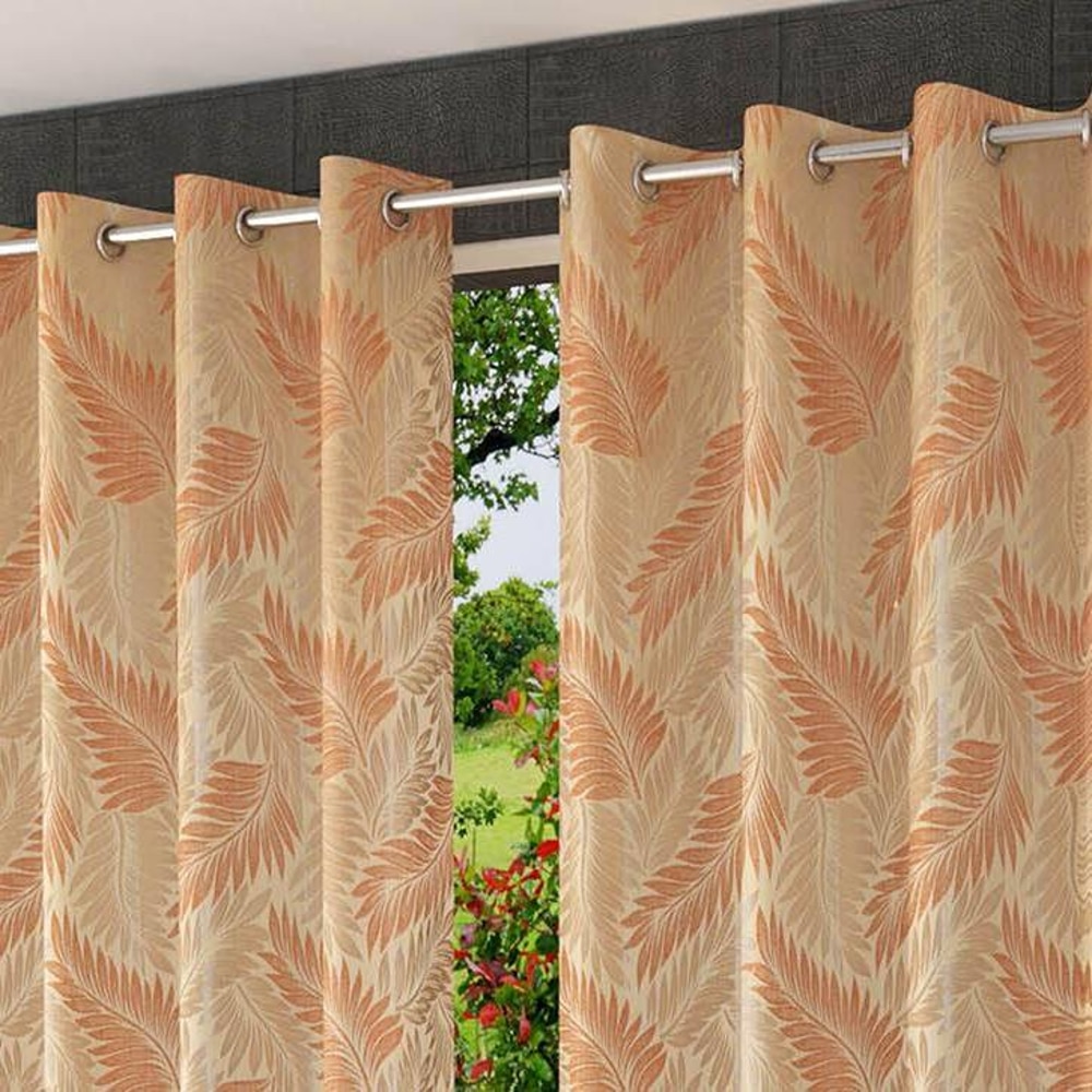 Artemis Orange Color Floral Door Curtain - Set of 2
